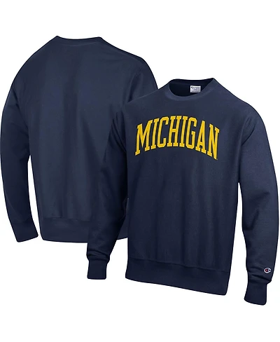 Men's Champion Navy Michigan Wolverines Arch Reverse Weave Pullover Sweatshirt