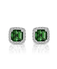 Cubic Zirconia Sterling Silver Rhodium Plated Green Square Shape Assher Cut Earrings
