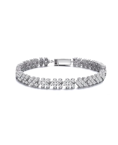 Sterling Silver with Rhodium Plated Clear Round Cubic Zirconia Milgrain Bezel Tennis Bracelet