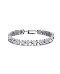 Sterling Silver with Rhodium Plated Clear Round Cubic Zirconia Milgrain Bezel Tennis Bracelet
