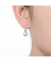 Sterling Silver with Rhodium Plated Clear Round Cubic Zirconia Tier Drop Earrings