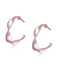 Classy Sterling Silver White Gold Twisted Hoop Earrings