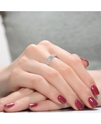 Sterling Silver with Rhodium Plated Clear Round Cubic Zirconia Curved Eternity Ring