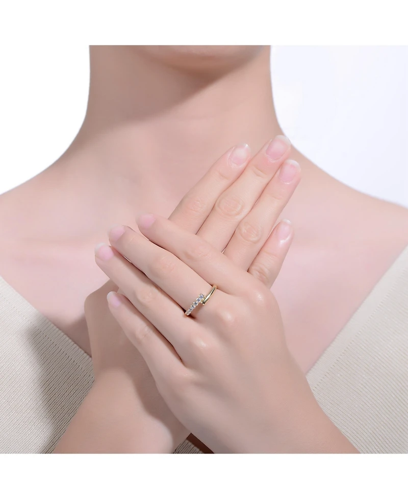 14k Yellow Gold Plated with Cubic Zirconia Bypass Stacking Ring Sterling Silver