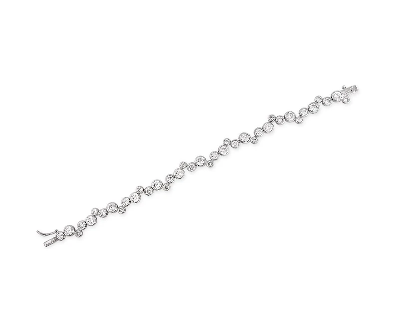 Genevive Cubic Zirconia Sterling Silver White Gold Plated Round Bezel Set Bracelet