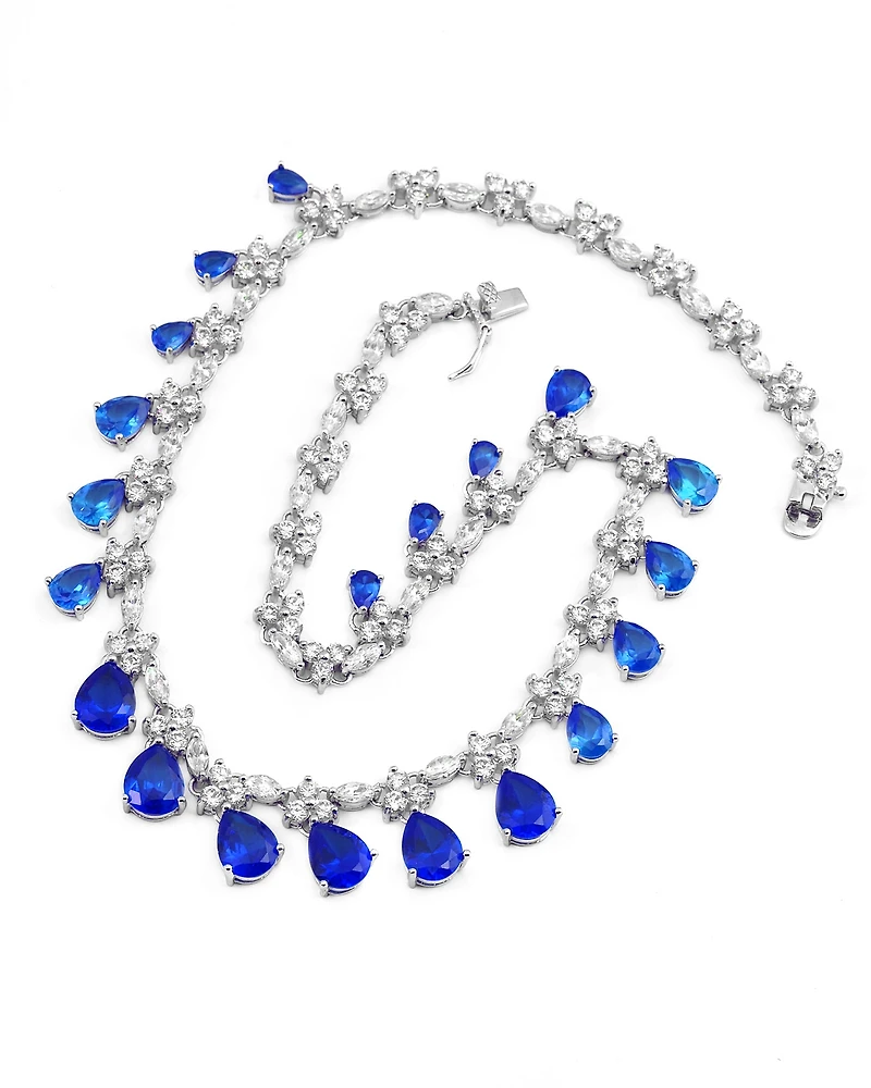 Cubic Zirconia Sterling Silver White Gold Plated Evening Necklace