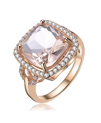 Square Shaped Peach and Accented White Cubic Zirconia 18K Rose Gold Plated Sterling Silver Ring