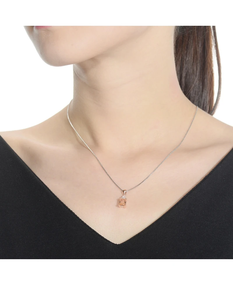 18k Rose Gold Plated with Pink & Cubic ZIrconia Cluster Vintage Pendant Necklace in Sterling Silver