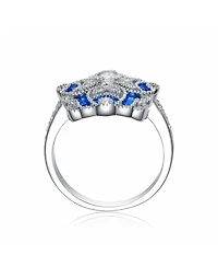 Sterling Silver Baguette and Round Cubic Zirconia Coctail Ring
