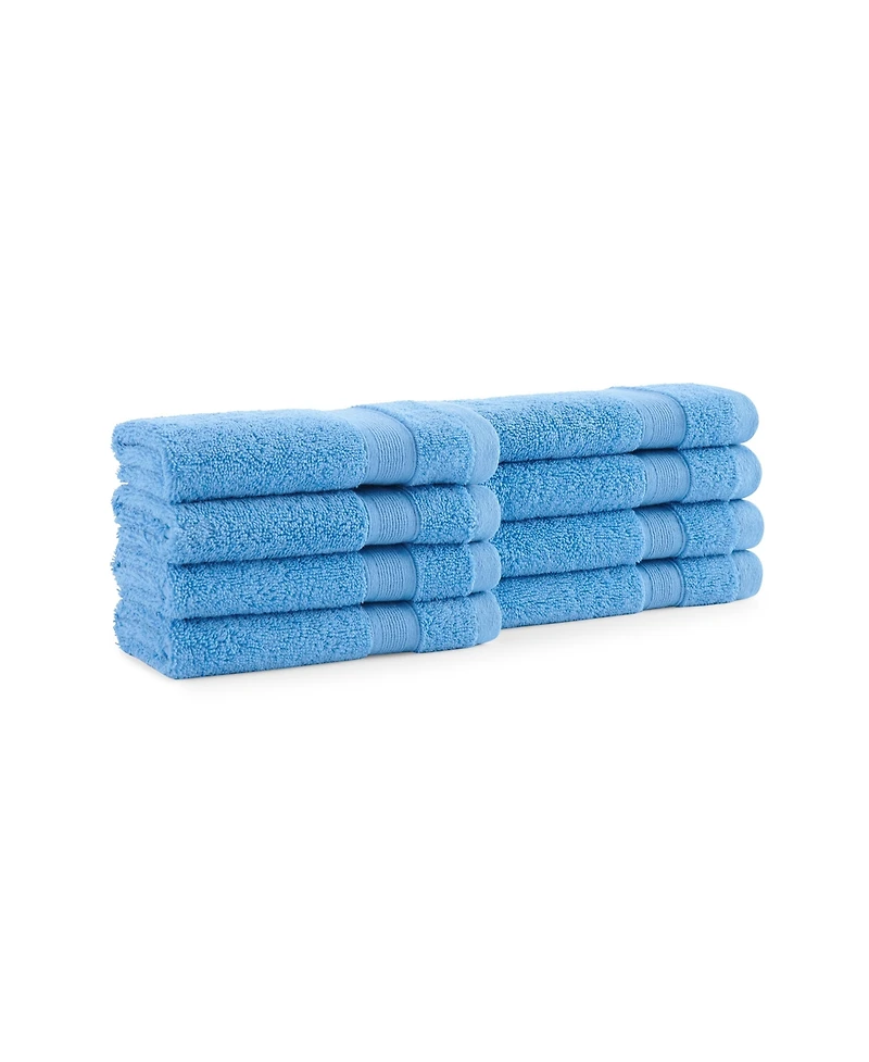 Aegean Eco-Friendly Recycled Turkish Washcloths (8 Pack), 13x13, 600 Gsm, Solid Color with Weft Woven Stripe Dobby, 50% Recycled, Long-Staple Ring