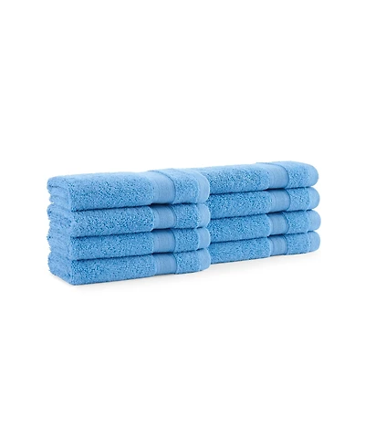 Aegean Eco-Friendly Recycled Turkish Washcloths (8 Pack), 13x13, 600 Gsm, Solid Color with Weft Woven Stripe Dobby, 50% Recycled, Long-Staple Ring
