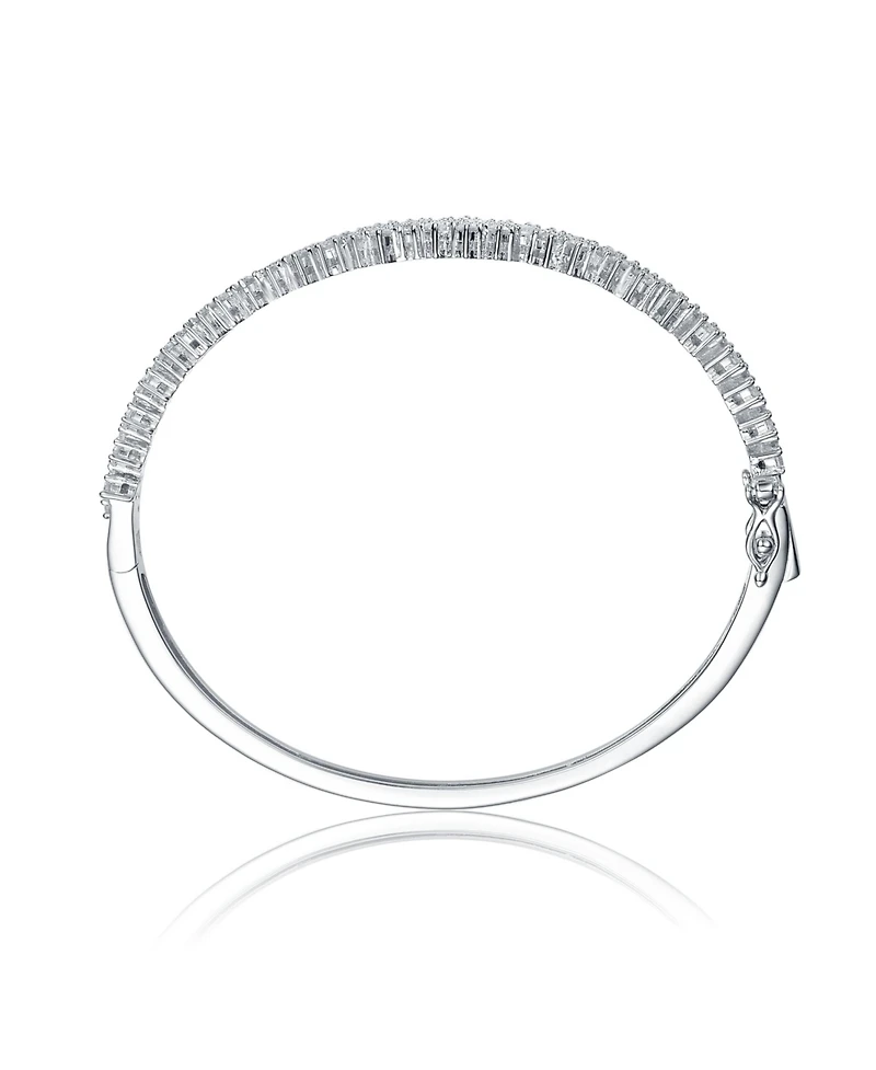 Sterling Silver with Rhodium Plated Clear Round Cubic Zirconia Cluster Style Bangle Bracelet