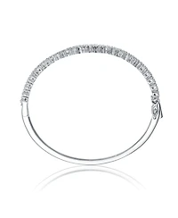 Sterling Silver with Rhodium Plated Clear Round Cubic Zirconia Cluster Style Bangle Bracelet