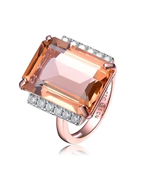 Sterling Silver 18K Rose Gold Plated with Pink and White Cubic Zirconia Accent Ring