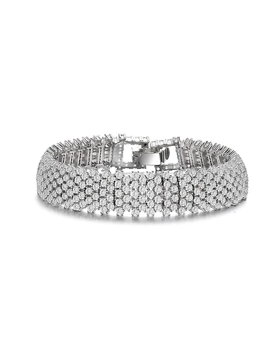 Sterling Silver with Rhodium Plated Clear Round Cubic Zirconia Five Row Bracelet