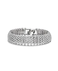 Sterling Silver with Rhodium Plated Clear Round Cubic Zirconia Five Row Bracelet