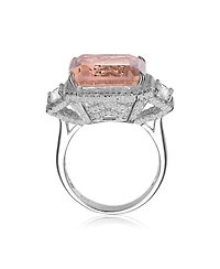 Sterling Silver White Gold Plated with Pink or Yellow Cubic Zirconia Three-Stone Ring