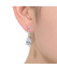 Sterling Silver with Rhodium Plated Clear Pear Cubic Zirconia Solitaire with Accent Drop Earrings