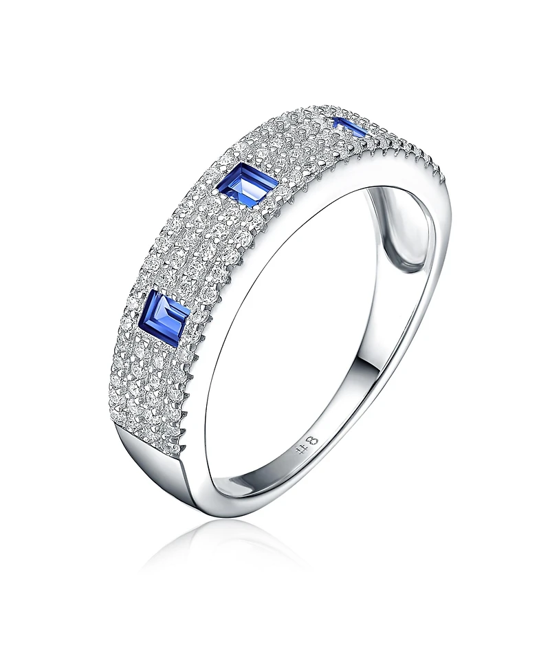 Sterling Silver Rhodium Plated Blue Cubic Zirconia Band Ring