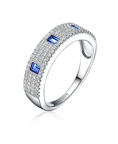 Sterling Silver Rhodium Plated Blue Cubic Zirconia Band Ring