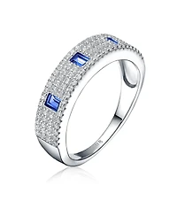 Sterling Silver Rhodium Plated Blue Cubic Zirconia Band Ring