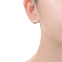 14k Gold Plated with Cubic Zirconia Round Modern Bezel Stud Earrings