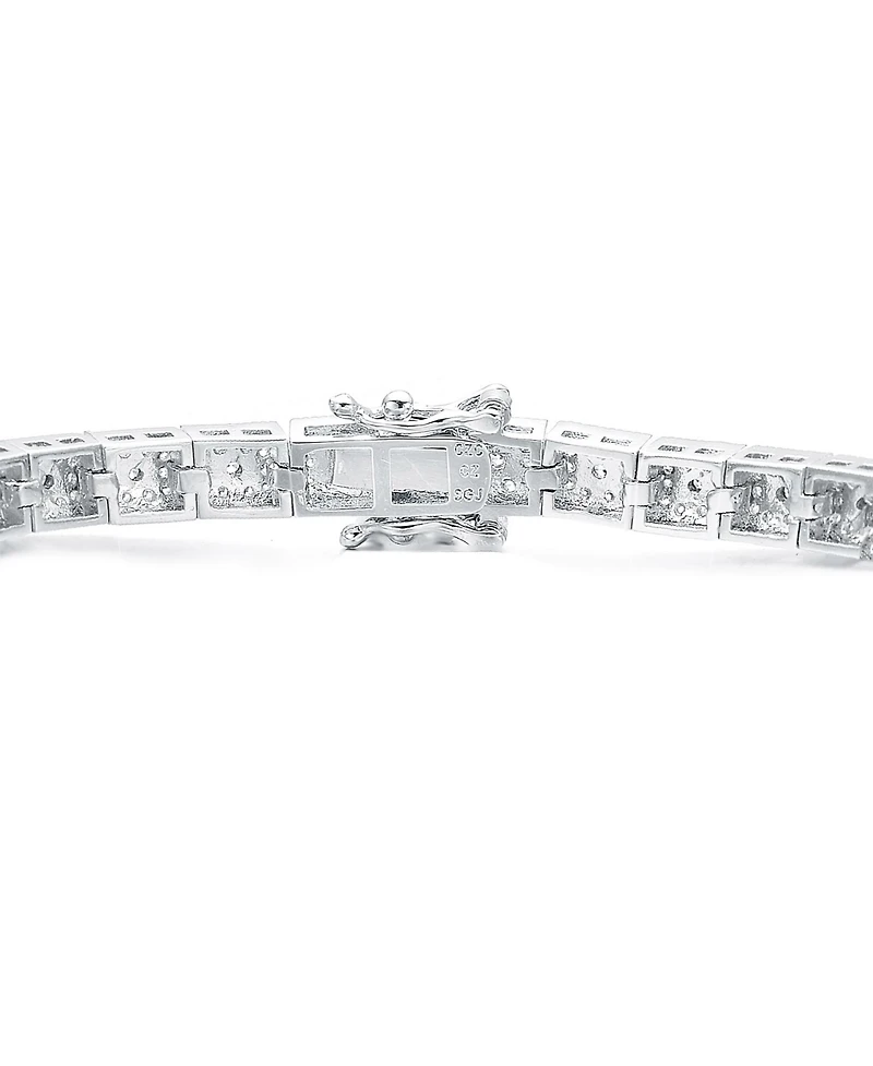 Sterling Silver Clear Round and Circle Baguette Cubic Zirconia Link Bracelet