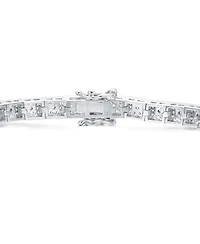 Sterling Silver Clear Round and Circle Baguette Cubic Zirconia Link Bracelet