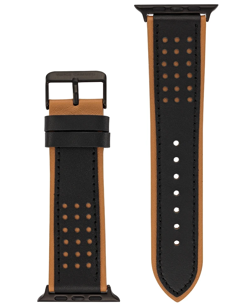 Vince Camuto Men's Black and Brown Premium Leather Band with Perforated Design Compatible with 42/44/45/Ultra/Ultra 2 Apple Watch