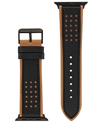 Vince Camuto Men's Black and Brown Premium Leather Band with Perforated Design Compatible with 42/44/45/Ultra/Ultra 2 Apple Watch