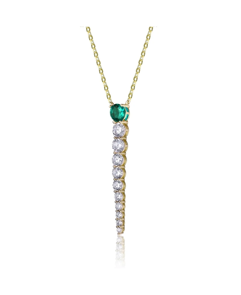 14k Yellow Gold Plated with Green & Cubic Zirconia Icicle Journey Pendant Layering Necklace Sterling Silver