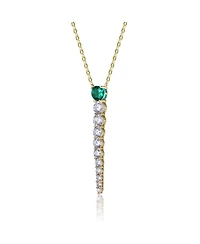 14k Yellow Gold Plated with Green & Cubic Zirconia Icicle Journey Pendant Layering Necklace Sterling Silver