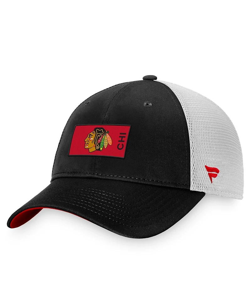 Men's Fanatics Black, White Chicago Blackhawks Authentic Pro Rink Trucker Snapback Hat