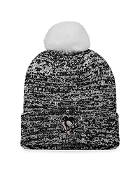 Women's Fanatics Black Pittsburgh Penguins Glimmer Cuffed Knit Hat with Pom