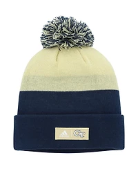 Men's adidas Navy and Gold Georgia Tech Yellow Jackets Colorblock Cuffed Knit Hat with Pom