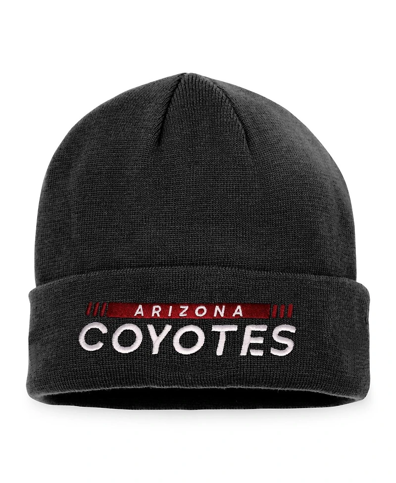 Men's Fanatics Black Arizona Coyotes Authentic Pro Rink Cuffed Knit Hat
