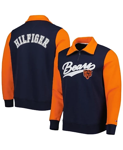 Men's Tommy Hilfiger Navy, Orange Chicago Bears Aiden Quarter-Zip Top