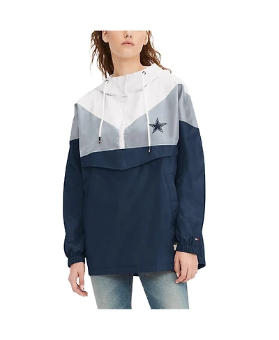 Women's Tommy Hilfiger White, Navy Dallas Cowboys Staci Half-Zip Hoodie Windbreaker Jacket