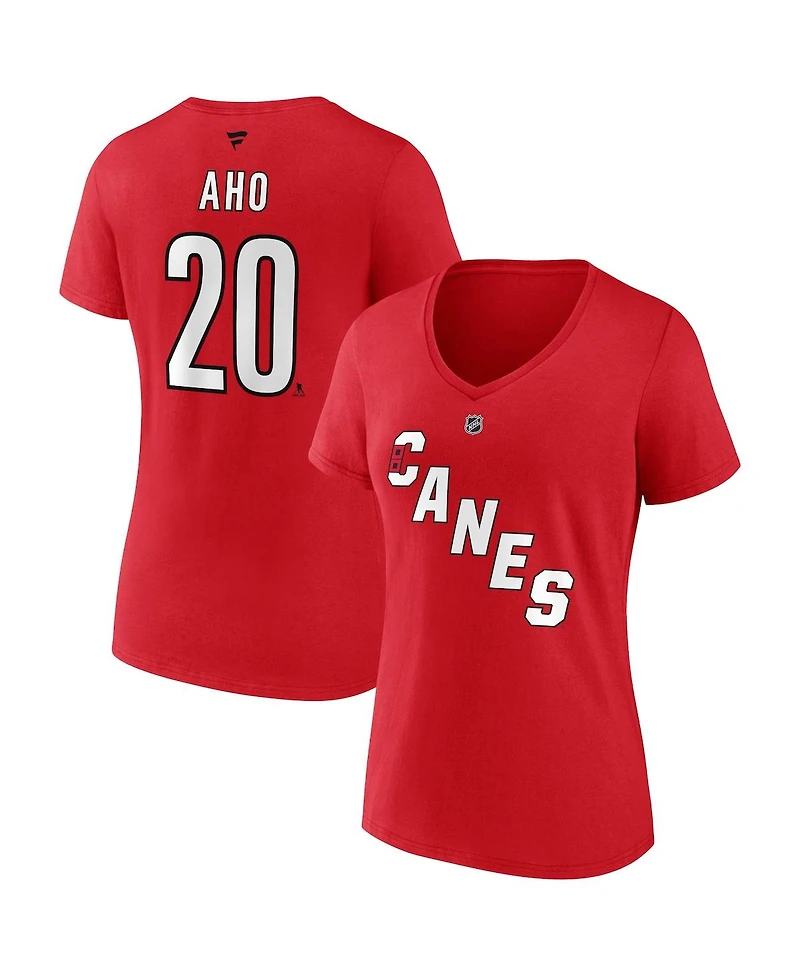 Women's Fanatics Sebastian Aho Red Carolina Hurricanes Special Edition 2.0 Name and Number V-Neck T-shirt