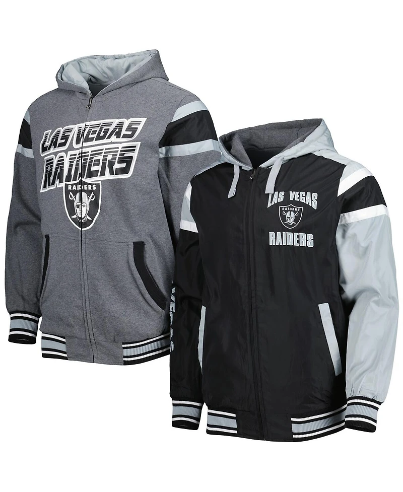 Men's G-iii Sports by Carl Banks Black, Gray Las Vegas Raiders Extreme Full Back Reversible Hoodie Full-Zip Jacket