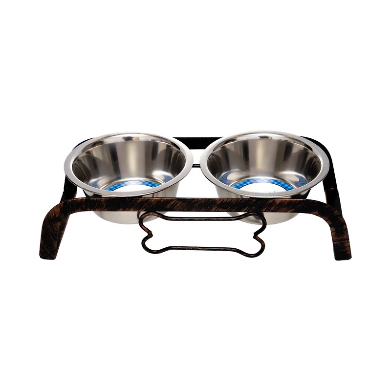 Country Living Rustic Dog Bone Elevated Feeder with 2 Stainless Steel Bowls (2 qts Each)
