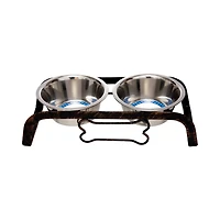 Country Living Rustic Dog Bone Elevated Feeder with 2 Stainless Steel Bowls (2 qts Each)