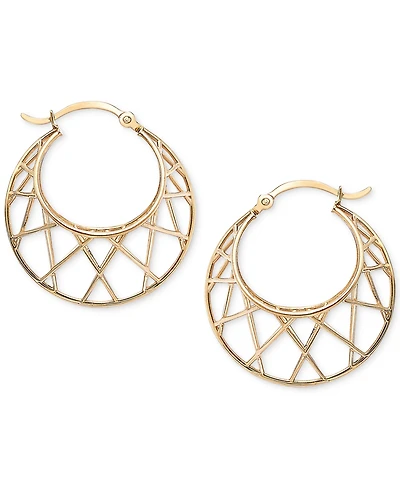 Crisscross Graduated Small Hoop Earrings in 10k Gold, 1"