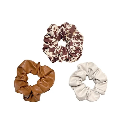 Leather Scrunchie Set - Brown Cowhide