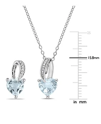 2-Pc. Set Aquamarine (2-3/8 ct. t.w.) & Diamond (1/20 ct. t.w.) Heart Pendant Necklace & Matching Stud Earrings in Sterling Silver