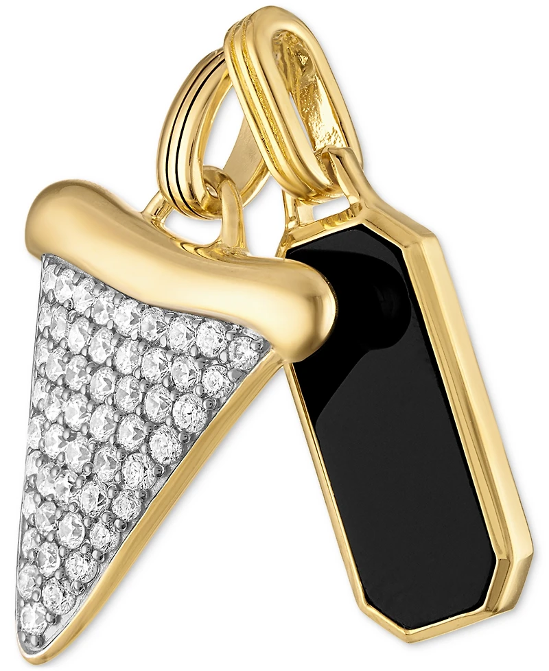 Esquire Men's Jewelry 2-Pc. Set Onyx Dog Tag & Cubic Zirconia Pave Shark Tooth Amulet Pendants in 14k Gold-Plated Sterling Silver, Created for Macy's