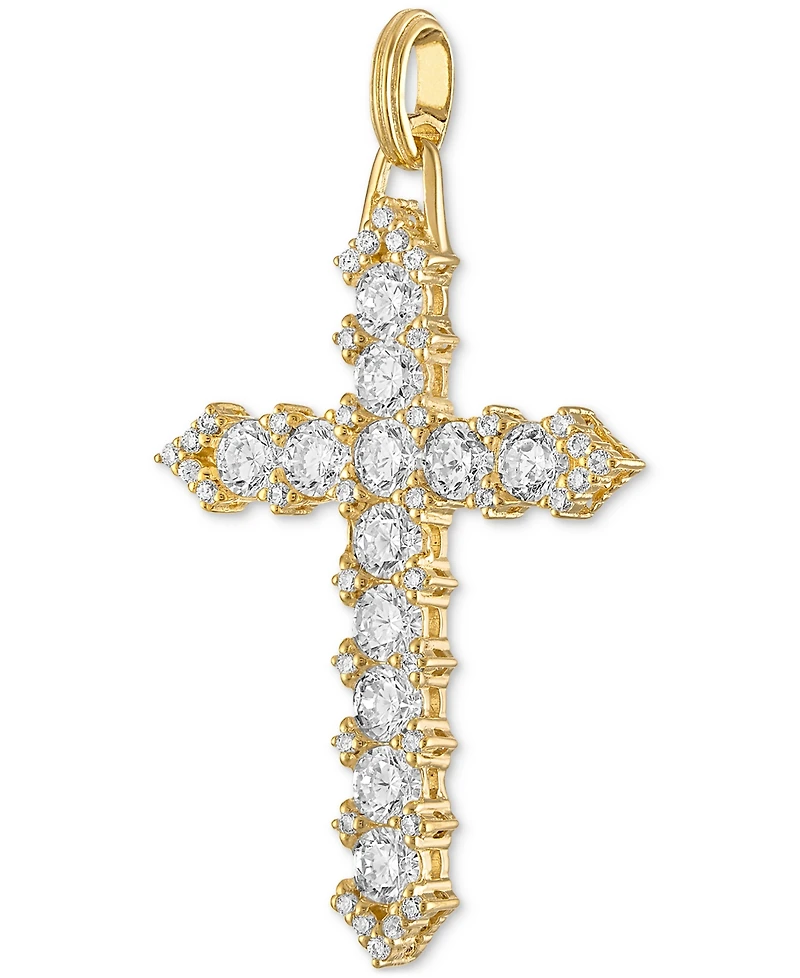 Esquire Men's Jewelry Cubic Zirconia Cross Pendant in 14k Gold-Plated Sterling Silver, Created for Macy's