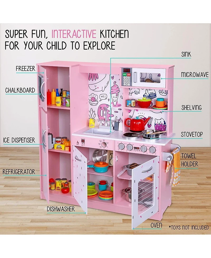 Lil' Jumbl Kitchen Set for Kids, Wooden Pretend Play Kitchen Set, Pink - Pink
