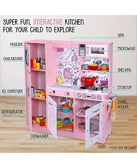 Lil' Jumbl Kitchen Set for Kids, Wooden Pretend Play Kitchen Set, Pink - Pink