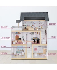 Lil' Jumbl Lil Jumbl Kids 3-Floor, 17-Piece Wooden Dollhouse with 2 Staircases